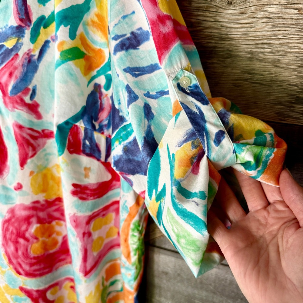Lauren Ralph Lauren Floral Watercolor Cotton Popover Top 3X Multi Light Flowy - Picture 5 of 7
